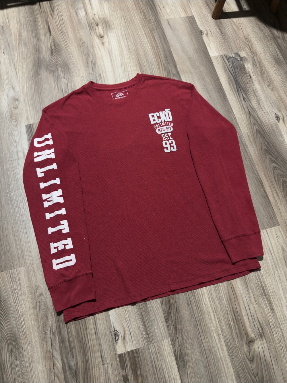 Y2K ECKO UNLIMITED Red Waffle Knit Thermal Long Sleeve T-Shirt • Size 2XL